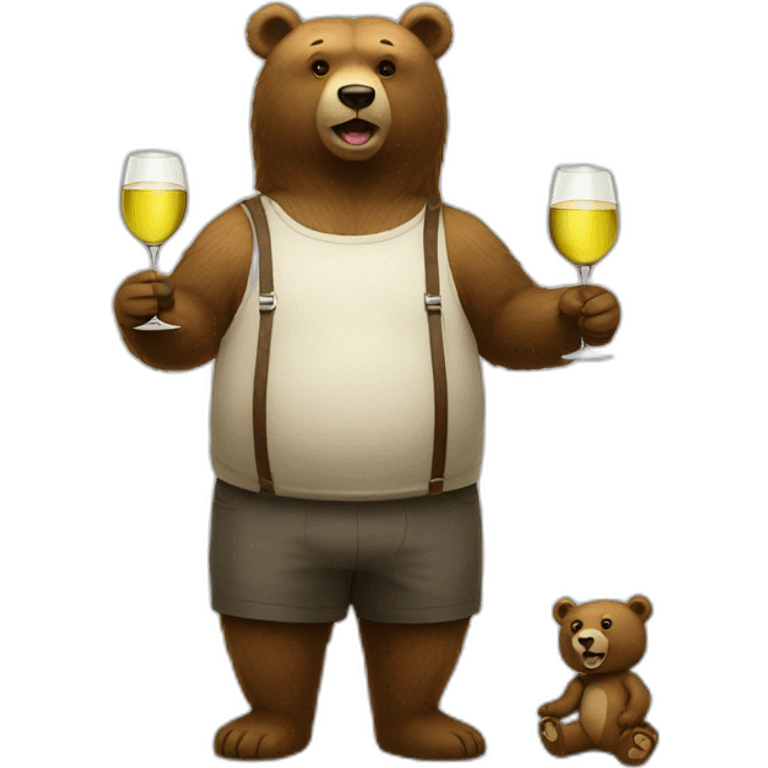 two different size bears drinking white wine standing emoji