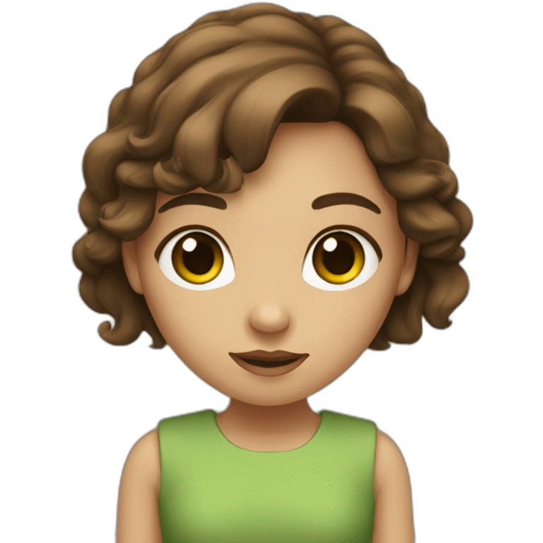 Girl with brown hair and the color of one eye is green, and the other is brown emoji