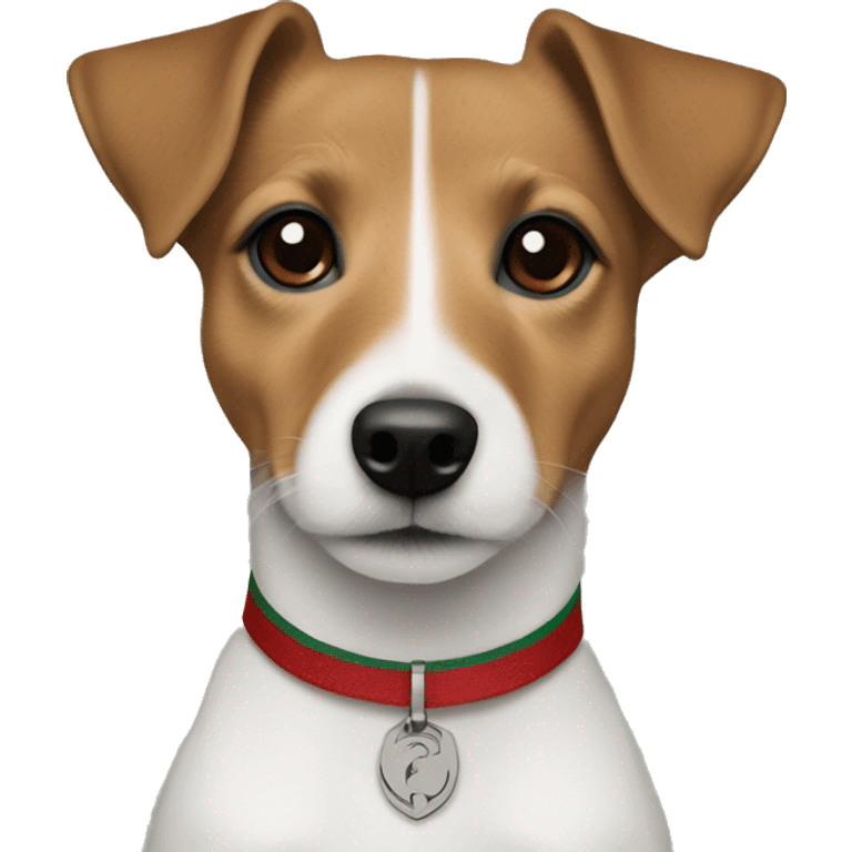 one year old jack russell terrier light brown wearing gucci green and red emoji