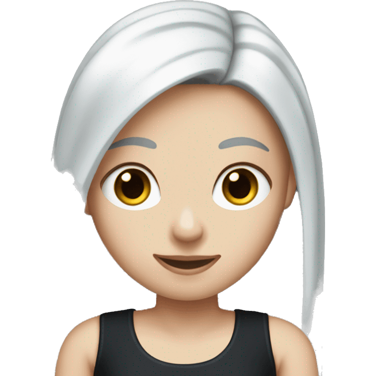 white girl with long straight dark blue hair wearing black tank top emoji