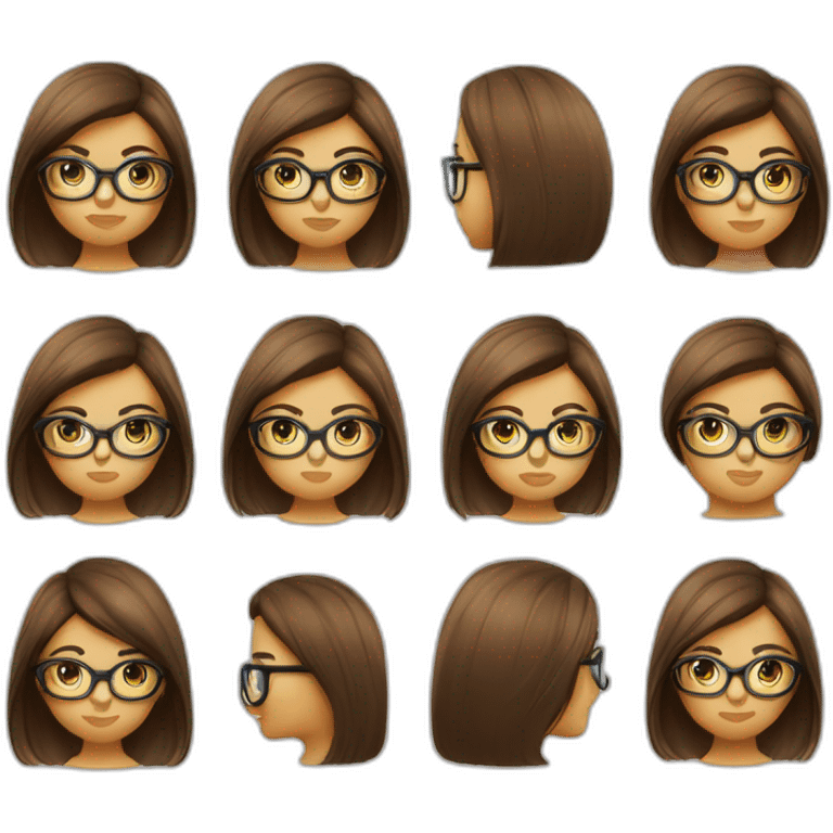 Fille a lunettes cheveux lisses brun mi-court emoji