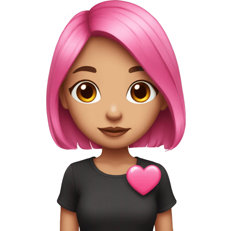 A cute girl with black and pink hair holding a cute little heart  emoji