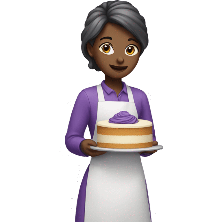 Girl wearing purple and baking cake emoji