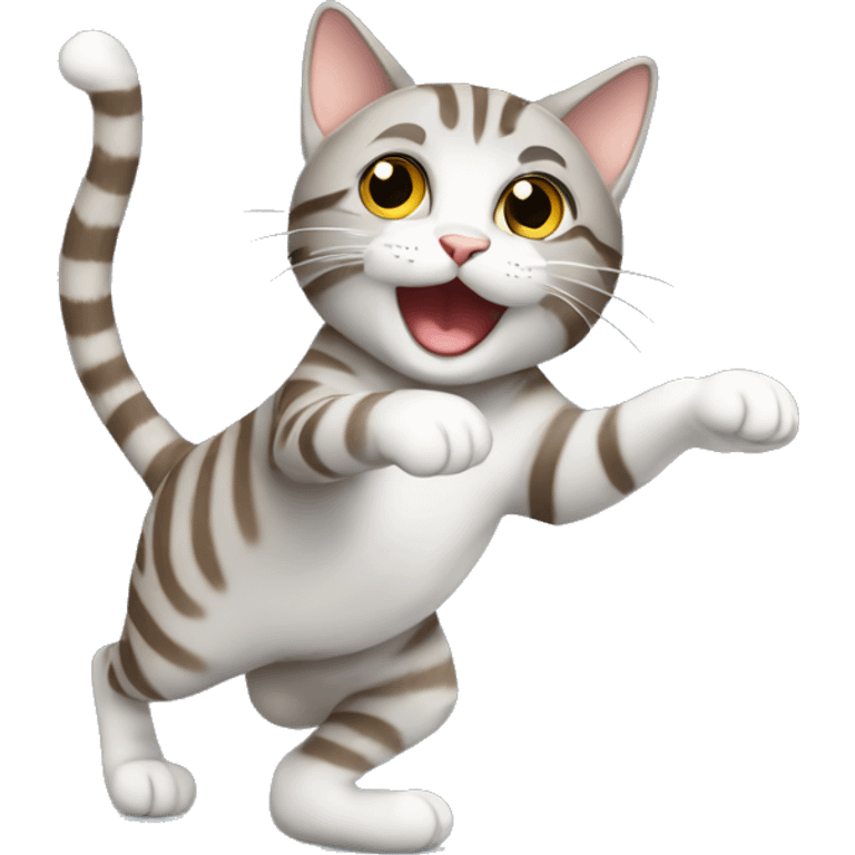 Light grey brown tabby cat dancing standing  emoji