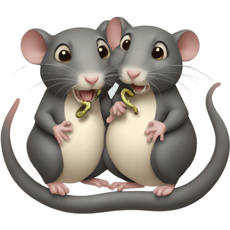 Two rats are holding a snake in their hands emoji