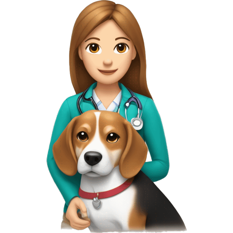  Beagle dog and Shiba Inu dog cuddle pediatrician woman with medium long  brown hair  emoji