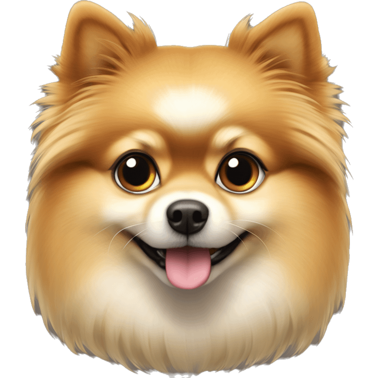 Pomerania dorado con pelo corto y solo pelo por al rededor de la cara ojos marrones y nariz negra emoji