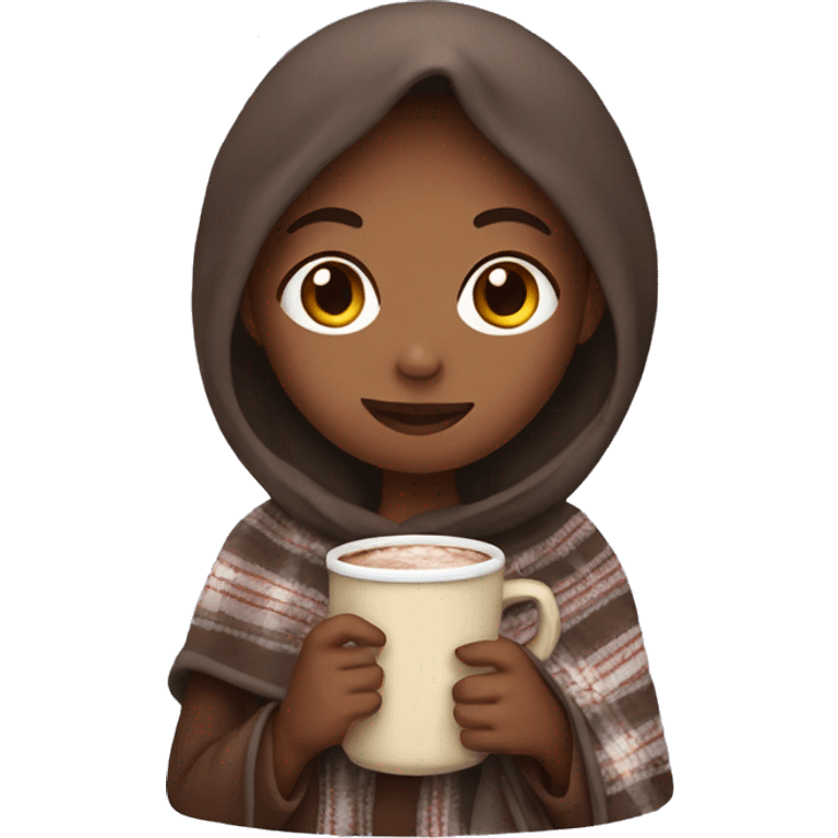 Girl wearing blanket holding hot chocolate  emoji