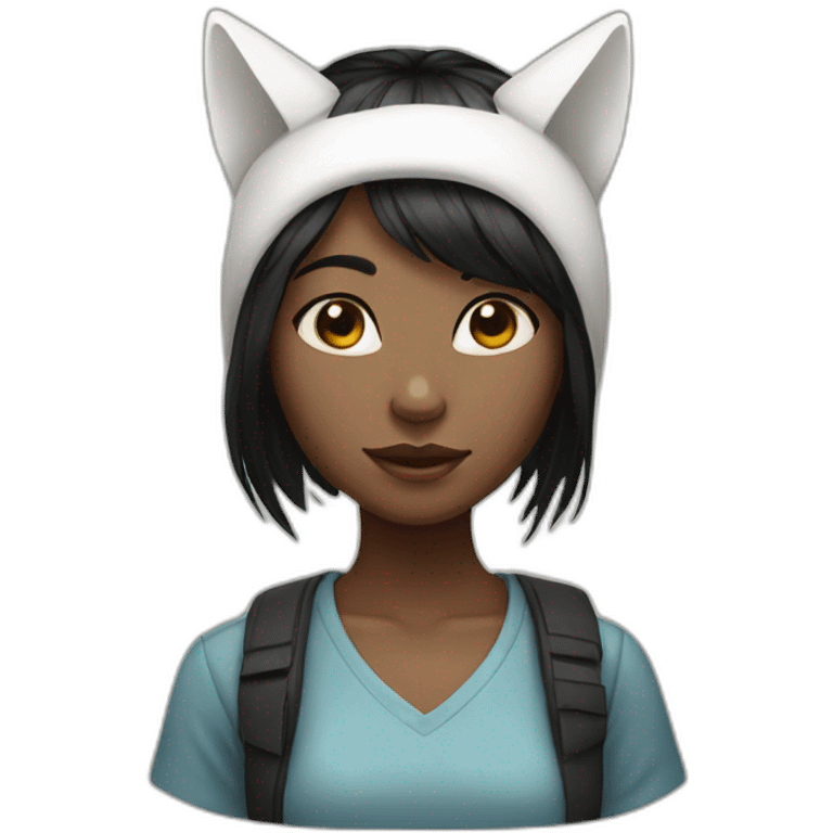 Black hair girl with white cat on head emoji