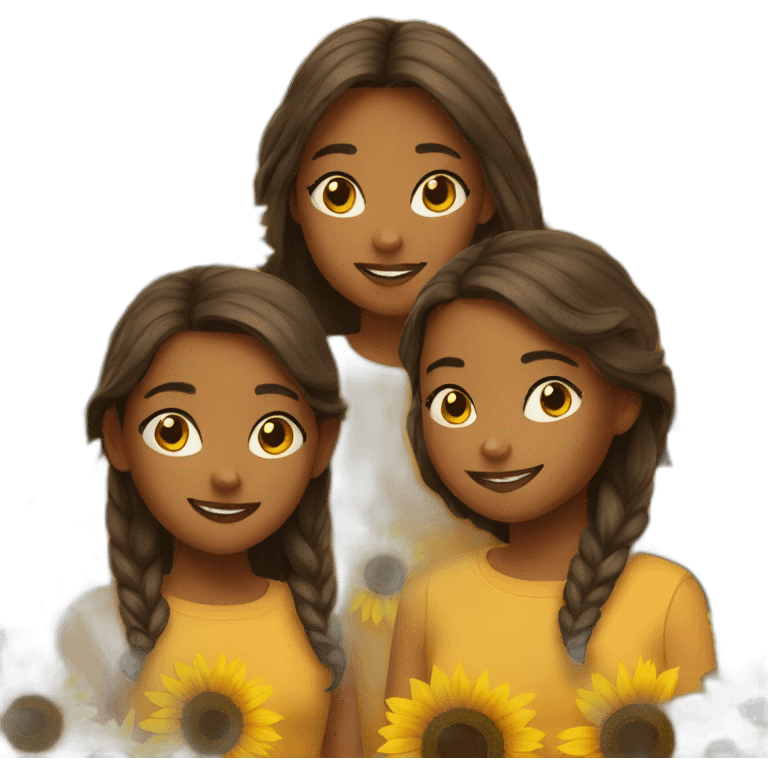 three girls with sunflowers emoji