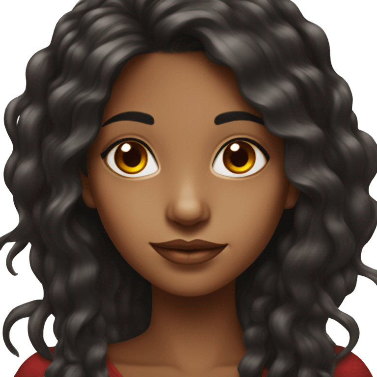 Brown girl with long black hair and red highlights portrait emoji