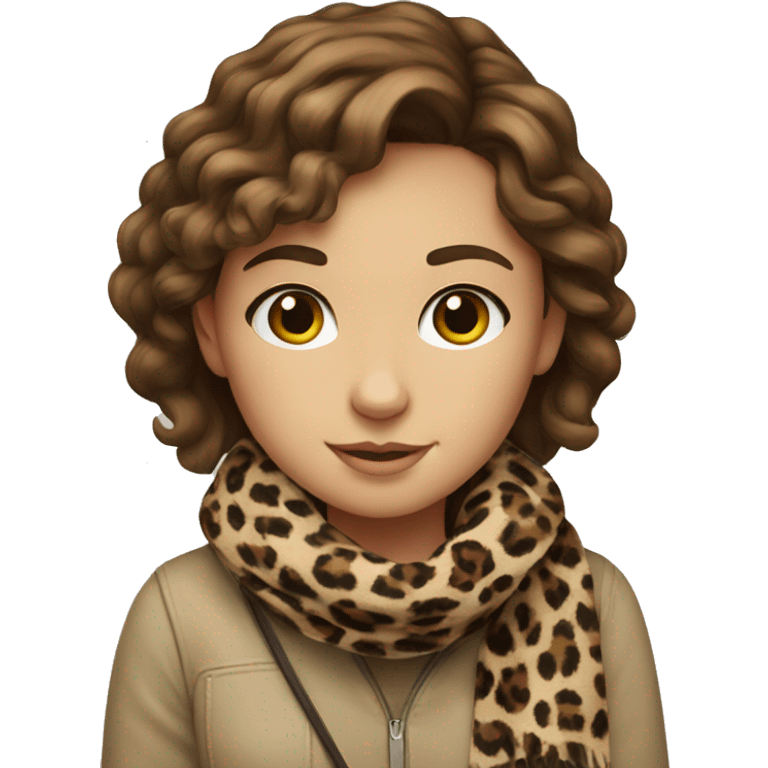 Girl brown Hair with print leopard scarf emoji