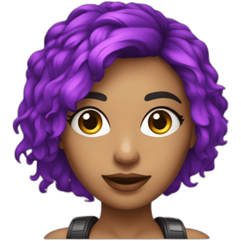 Dj mulher branca cabelo curto e franja rosa com laço roxo na cabeça emoji