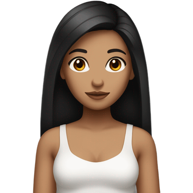 A girl with light brown skin and brown eyes and dark black straight hair and a white tube top emoji