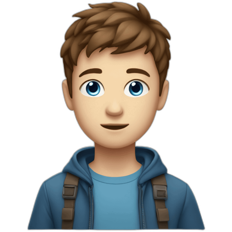 A boy teenager with blue eyes and short brown hair and a ray in the middle emoji