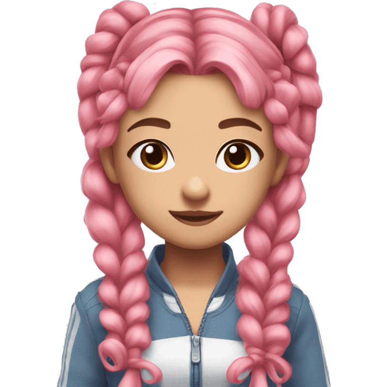 long pink wavy hair pigtails cute feminine person pink eyes idol outfit emoji