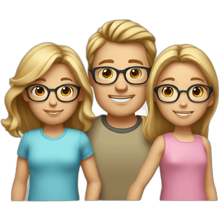 Family of 5 - blonde mom, light brown hair dad with glasses, 8 year old blonde girl with glasses, 4year old light brown hair boy and 1 year old light brown hair girl emoji