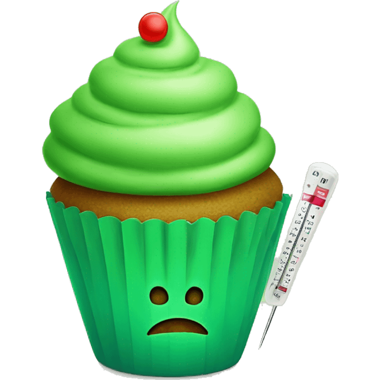 Sad green cupcake with a thermometer in its mouth  emoji