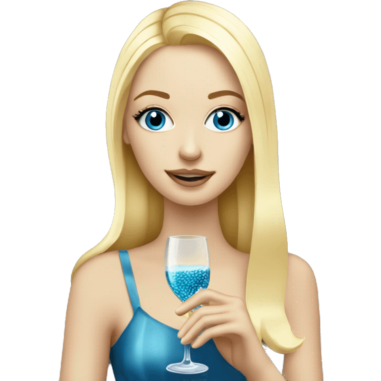 Blonde girl with blue eyes drinking Champagne with caviar  emoji