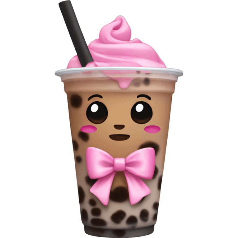 boba tea wearing pink bow emoji