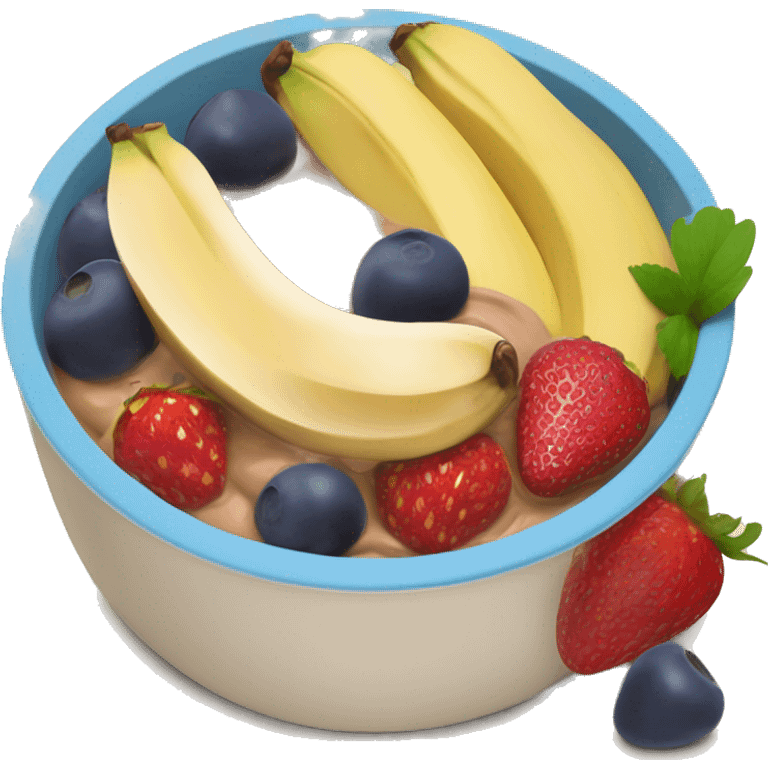 Açai bowl with peanut butter, strawberries and banana emoji