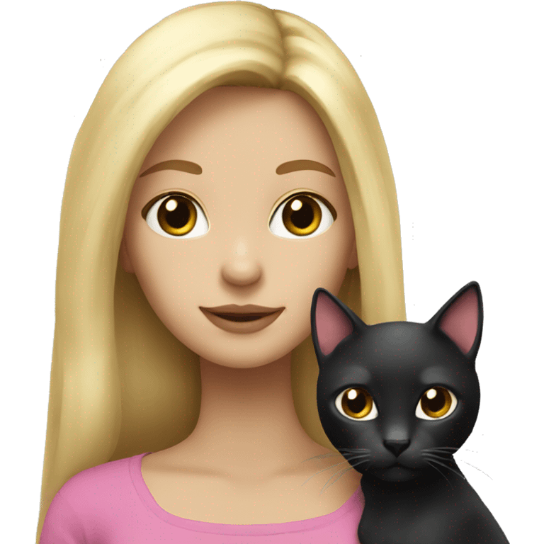 Blonde long hair pink girl with black cat emoji