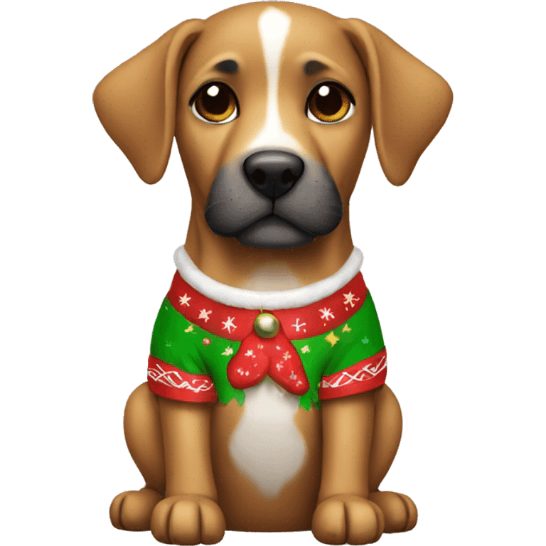 Dog with a Christmas shirt emoji