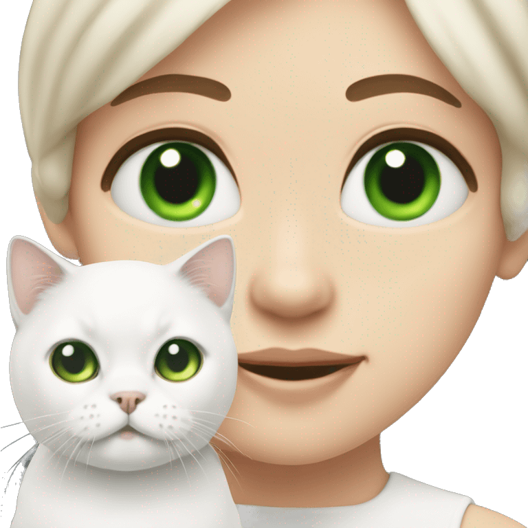 Me with white Scottish fold cat with green eyes   emoji