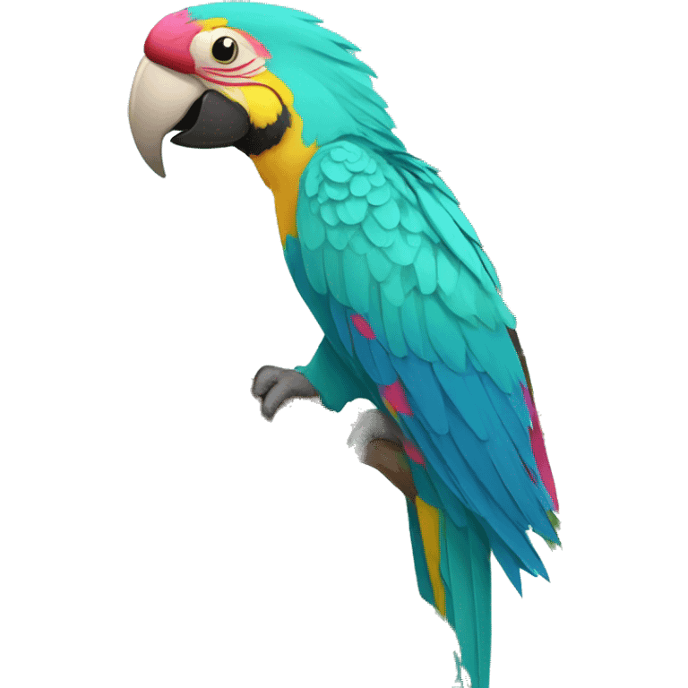 Summer beach cyan pink mustard yellow multicoloured parrot macaw bird holding a plant vine in beak Spanish Italian Mediterranean style floral emoji