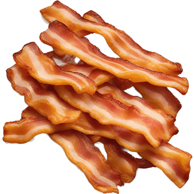 “Realistic image of crispy bacon strips, golden brown with a slight curl, served on a plate with visible texture and a shiny, cooked surface.” emoji