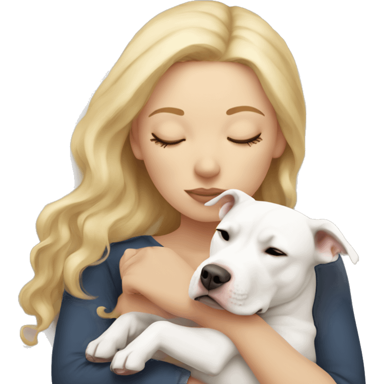 blonde girl sleeping with a white pitbull  emoji