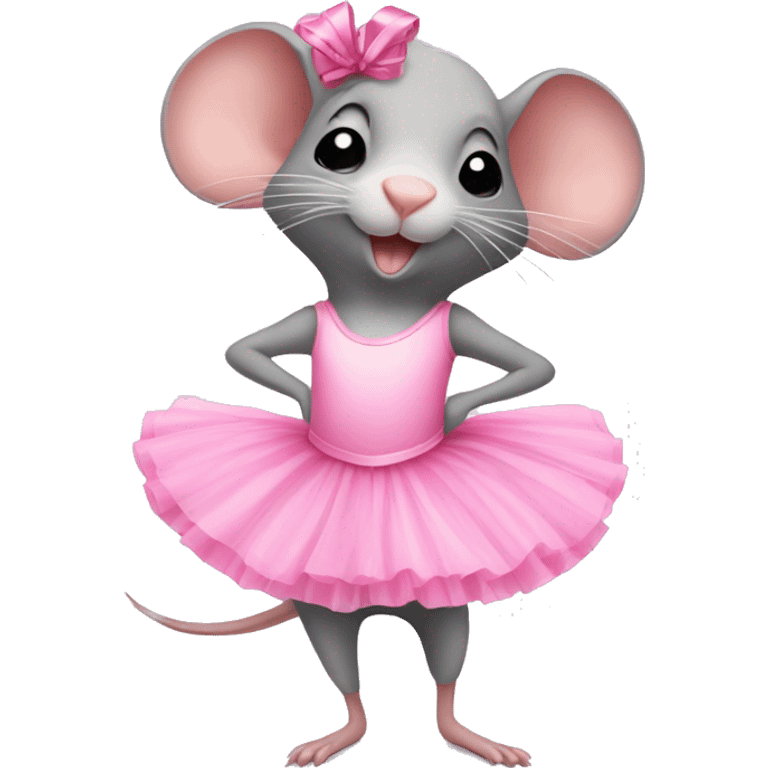 Ballerina rat in a pink tutu with a pink ribbon in hand  emoji