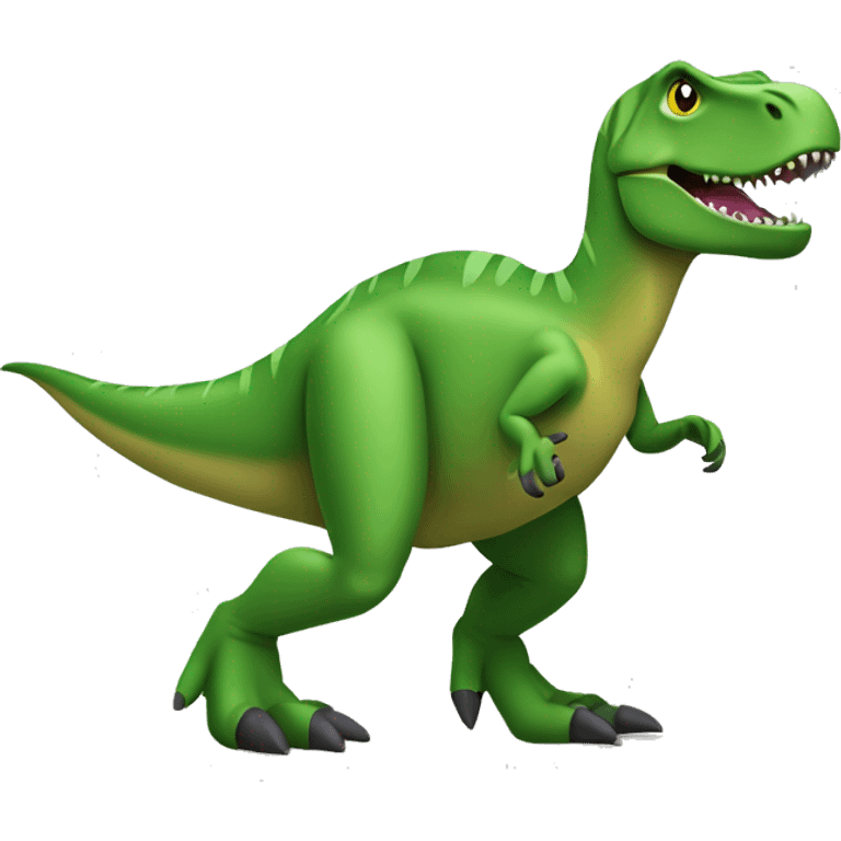 A green T-Rex with 2 tiny arms, and 2 oversized feet, and 1 tail. It's eyes are depicted as solid black circles.

Style: Google Noto Color Emoji that only uses 5-10 flat colors with minimal details and no outlines. emoji