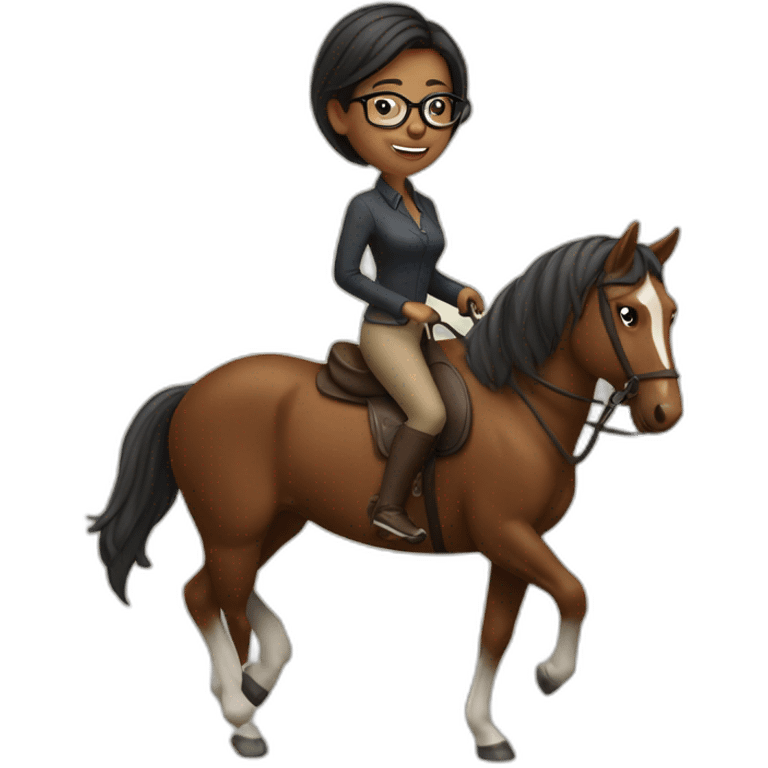 woman with glasses ridinga brown horse emoji