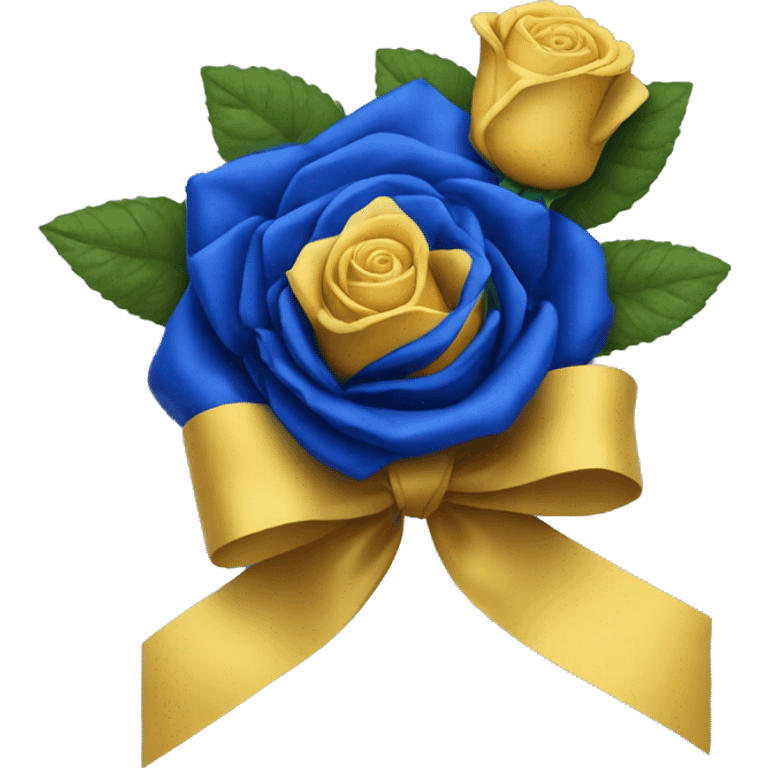 Royal blue and gold ribbon tied string the stern of a yellow tea rose emoji