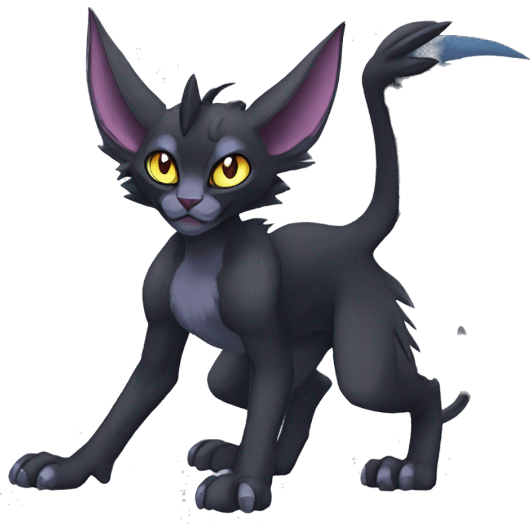 Black edgy Noivern-Litten-Sphynx-Lykoi-Caracal-cat-Fakemon full-body emoji