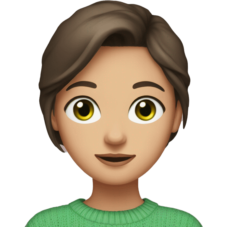 brunette girl with green eyes and a pink sweater emoji