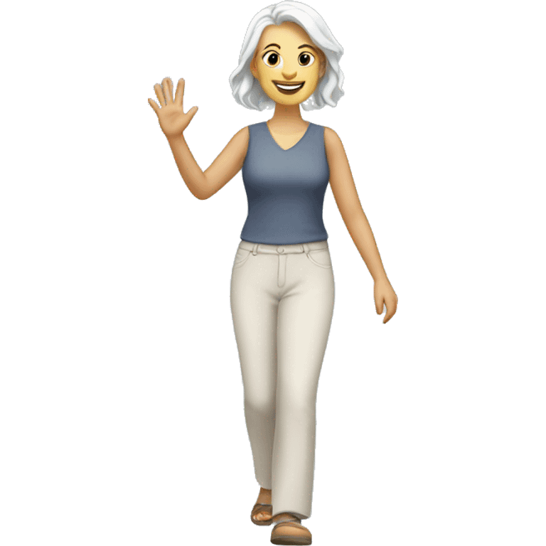 walking white woman, friendly waving emoji