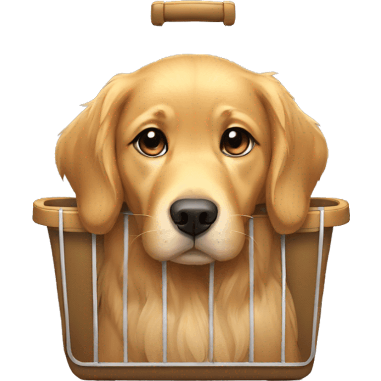 female golden retriever with sad face in a carrier emoji