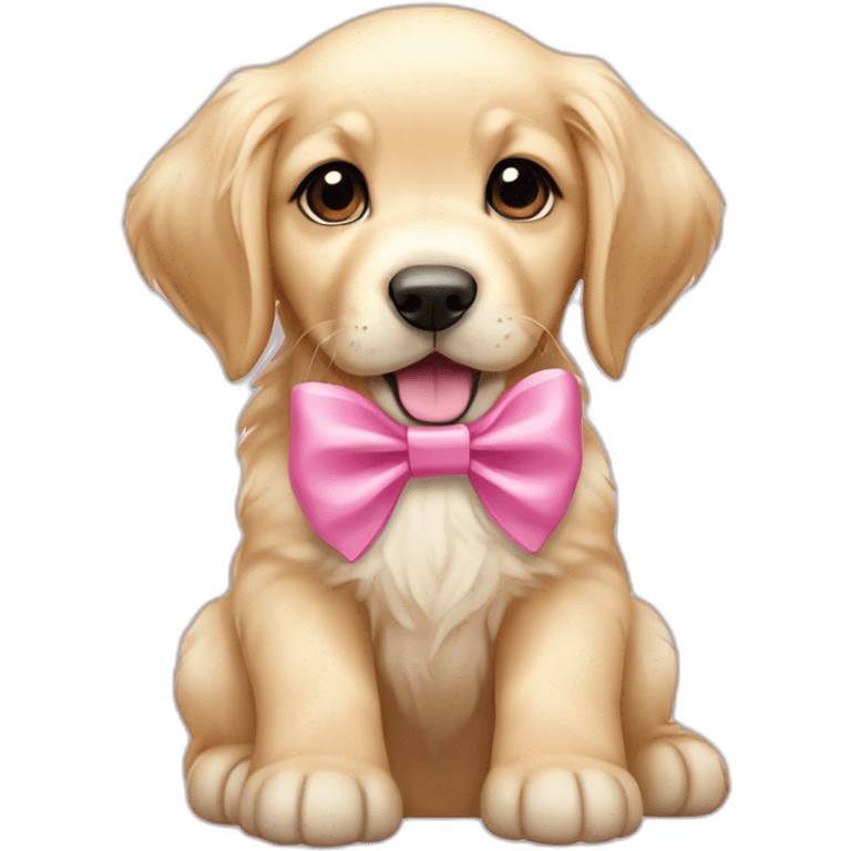 English cream Golden retriever puppy wearing small pink hair bow emoji