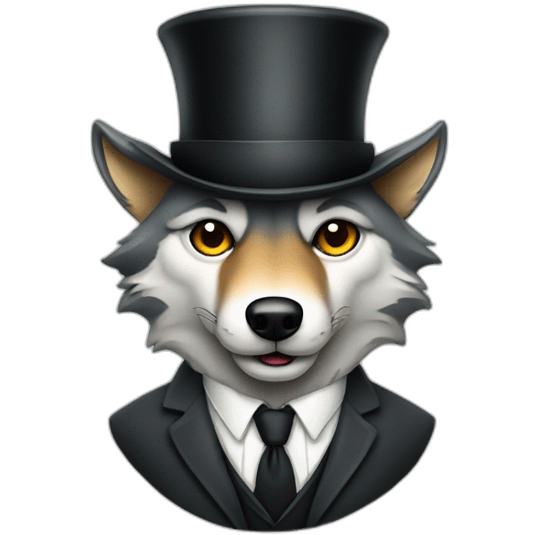 a wolf wearing a suit and a top hat with a monocle emoji