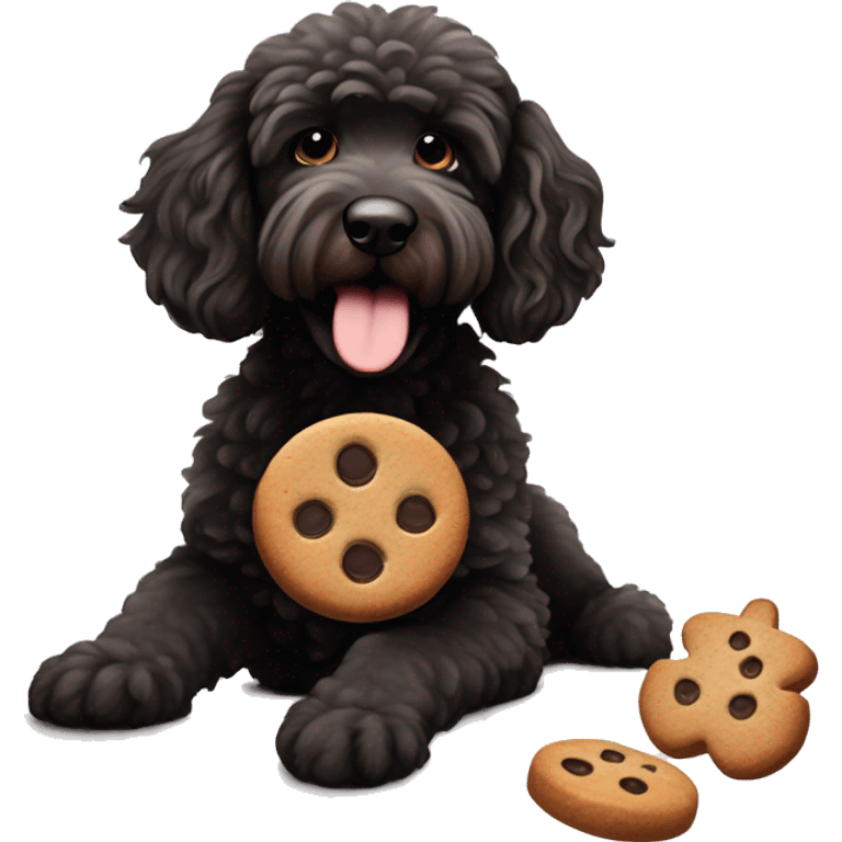 Black goldendoodle stealing a gingerbread cookie  emoji