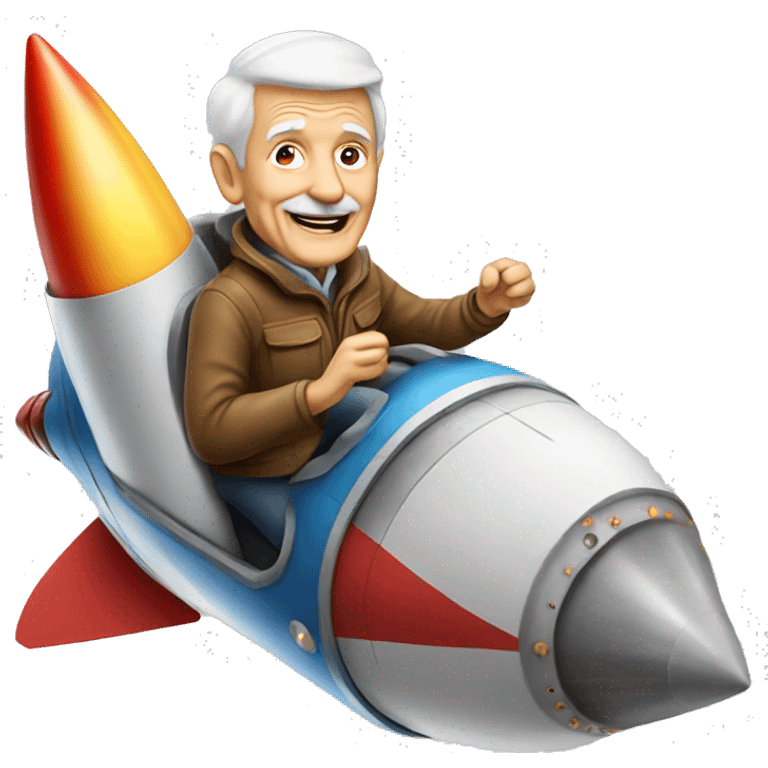 90 year old man riding a rocket emoji