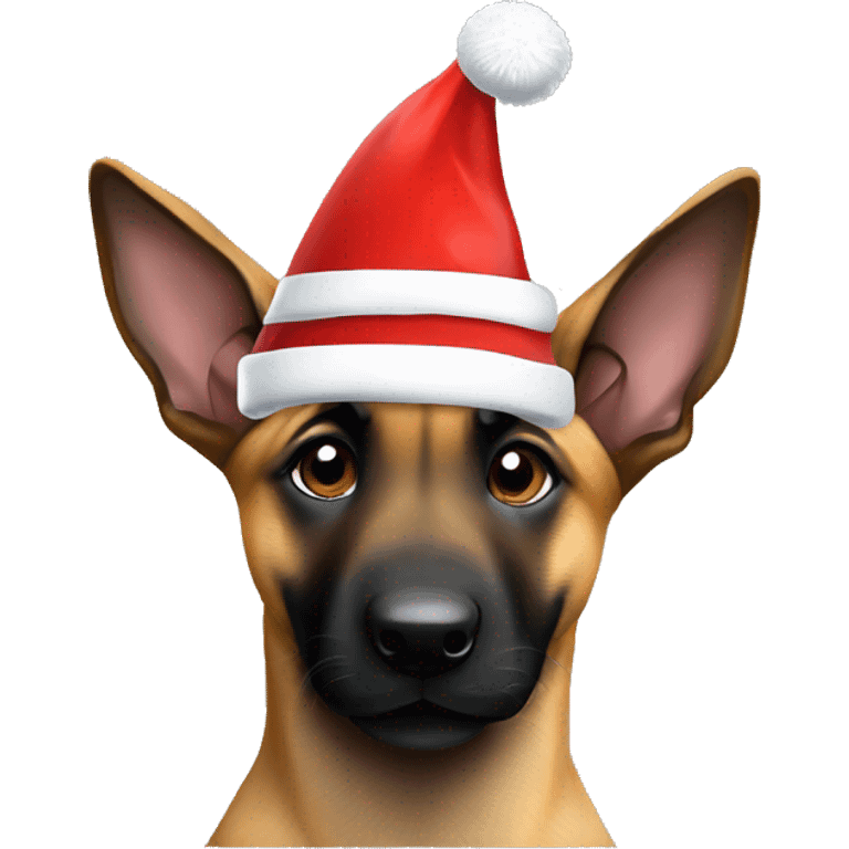 Belgian malinois puppy in a Santa hat emoji