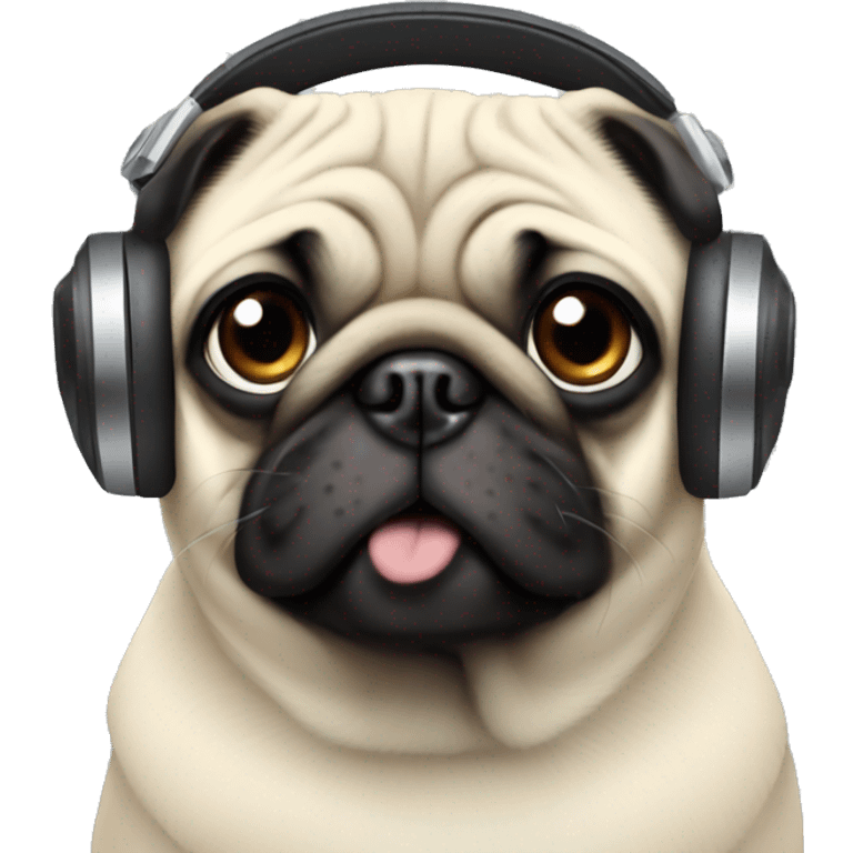 A pug with headphones emoji