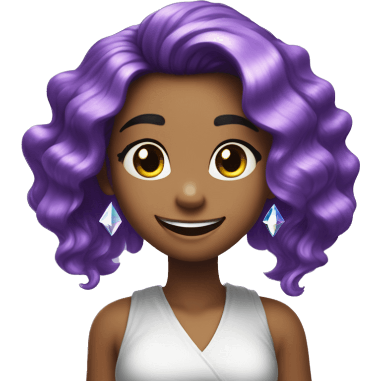 one girl with purple diamond head, she is feeling happy and elated and excited, make her hair shiny with prisms and angles and edges, now make her hair crystallized, make her hair only crystals no real hair please, only crystallized hair emoji