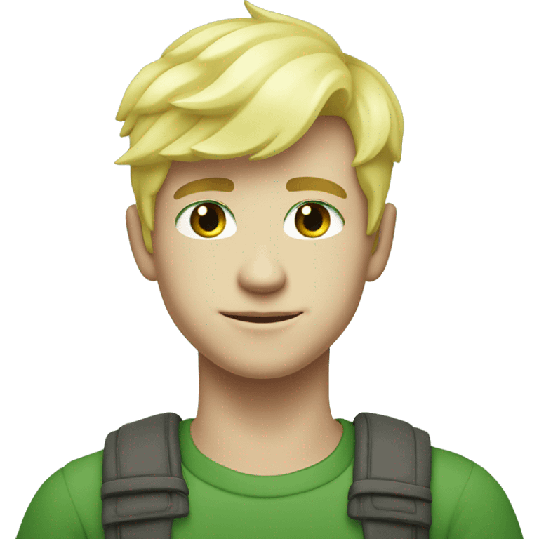 An attractive young man with light yellow hair, bright light grass green eyes, Milky white skin, half body emoji