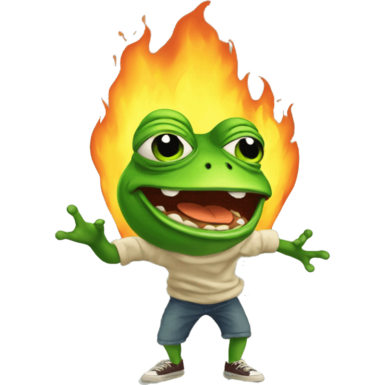 pepe the frog in big fire, style - illustration emoji