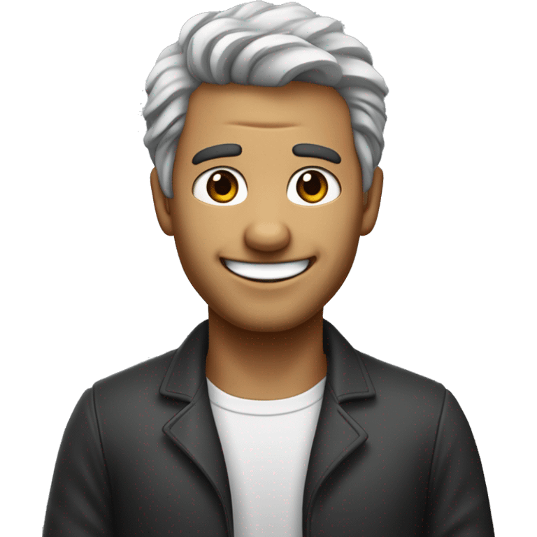 homme un peu agé assez sérieux avec cheveux noir avec un peu de gris petit yeux et peau blanche mais un peu bronzé. Il me faut juste le visage qui fait un grand sourire emoji