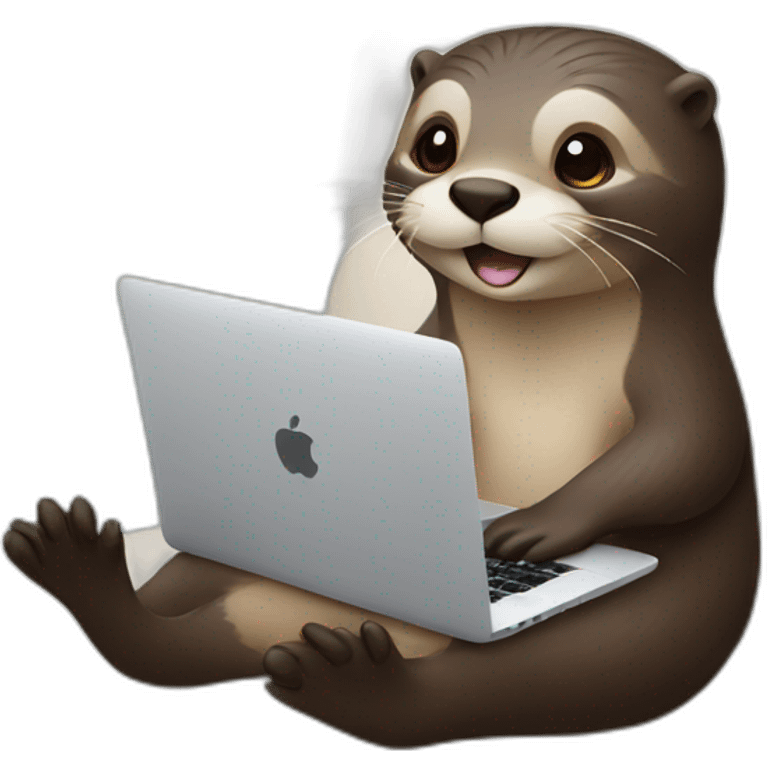 female otter use a macbook while seated against a pillow emoji